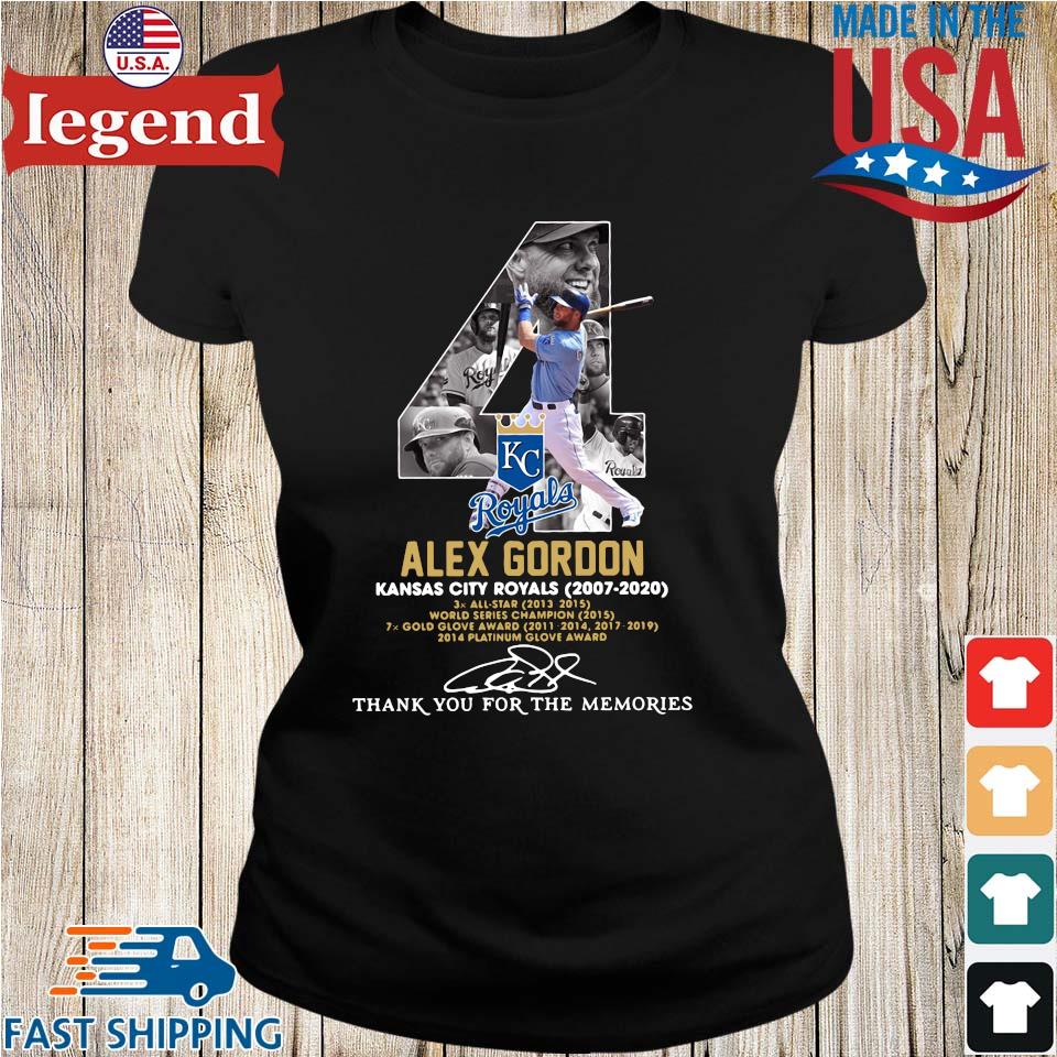 Kansas city Royals 4 Alex Gordon thank you for the memories signature shirt,Sweater,  Hoodie, And Long Sleeved, Ladies, Tank Top