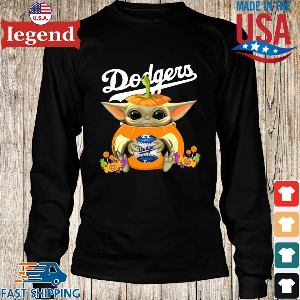 Happy Halloween baby Yoda pumpkin Los Angeles Dodgers shirt