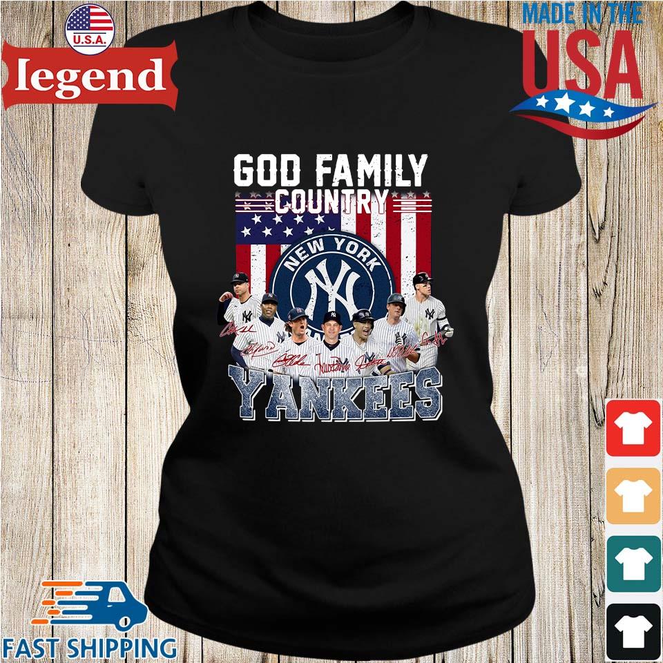 God family country New York Yankees signatures American flag shirt