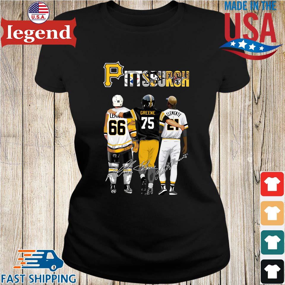 Pittsburgh Mario Lemieux Joe Greene Roberto Clemente signatures shirt