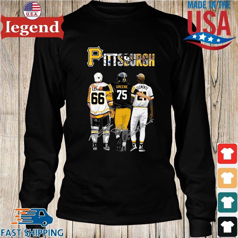 Pittsburgh Sports With Mario Lemieux Joe Greene And Clemente Jersey  Signatures Shirt - Limotees