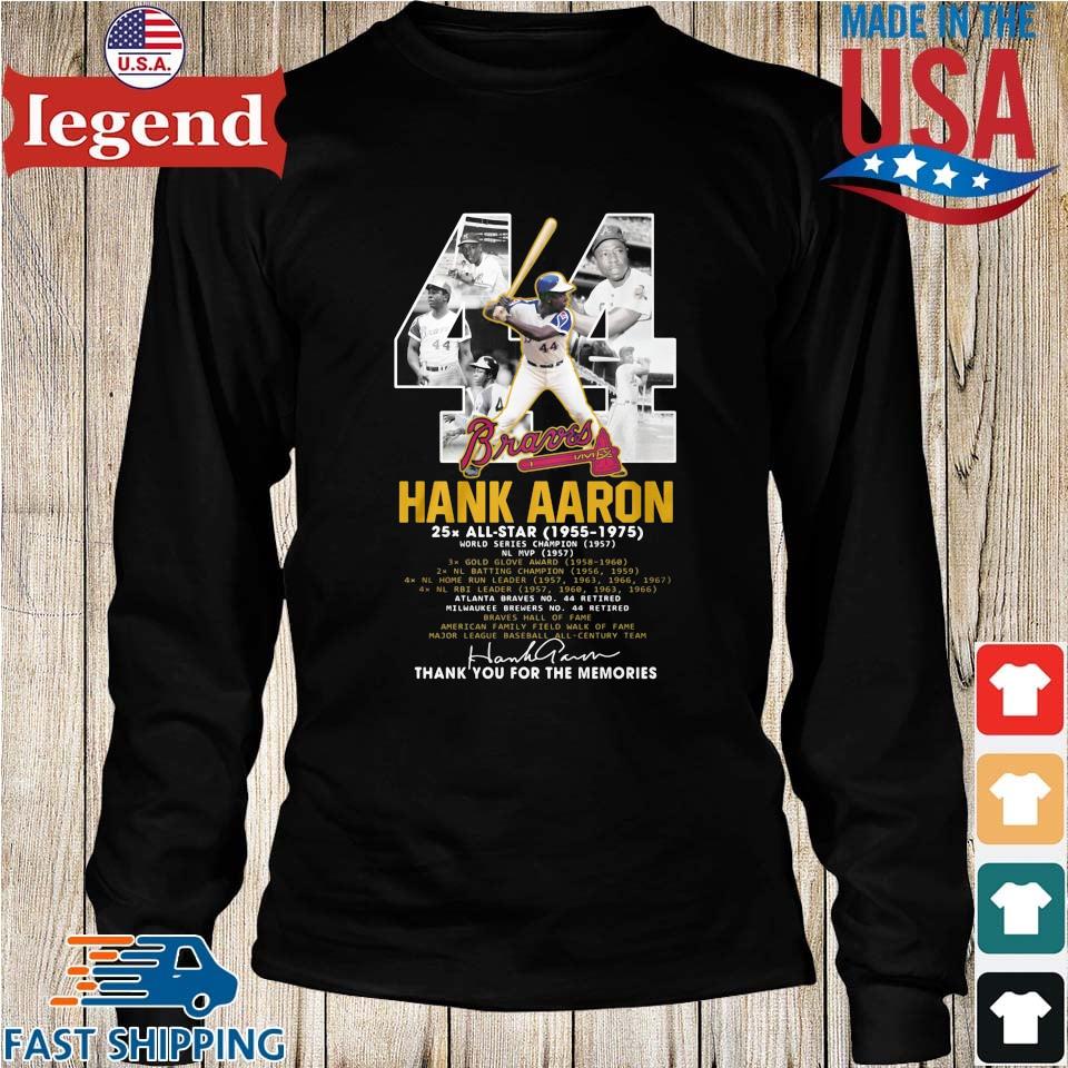 Atlanta Braves 44 Hank Aaron thank you for the memories signature shirt,  hoodie, sweater, long sleeve and tank top