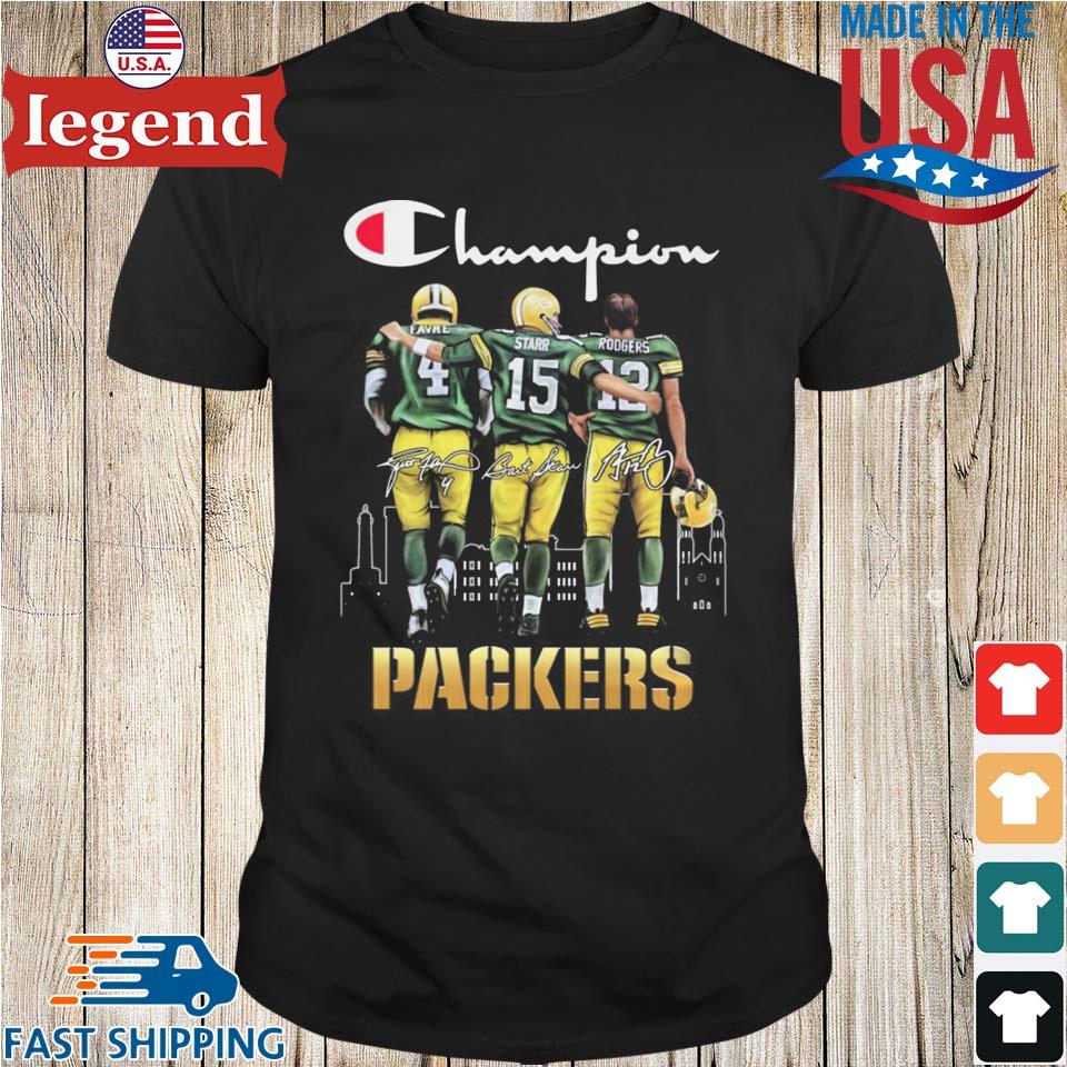 Packers Champion Quarterback Brett Favre Bart Starr and Aaron