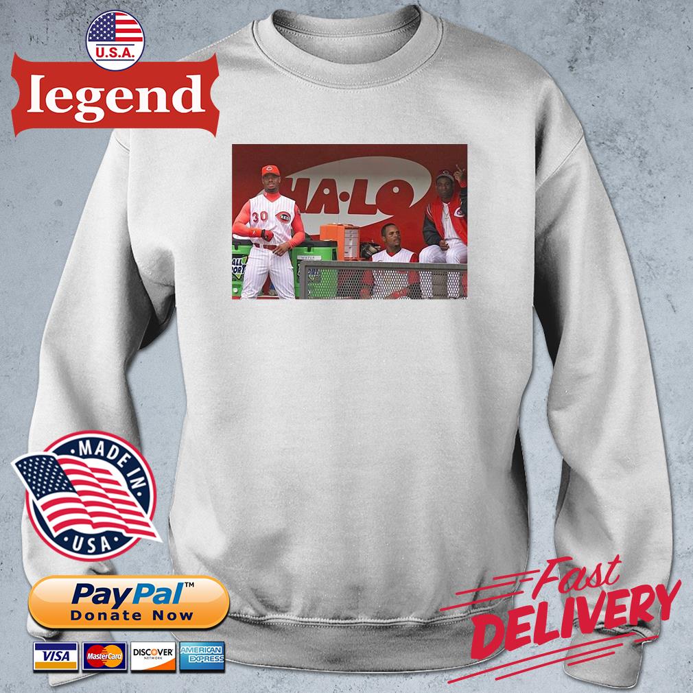 Ken Griffey Jr Barry Larkin And Deion Sanders Together In The Reds Dugout  Shirt,Sweater, Hoodie, And Long Sleeved, Ladies, Tank Top