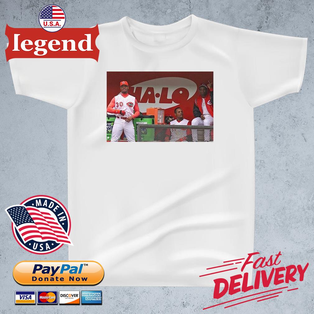 Ken Griffey Jr Barry Larkin And Deion Sanders Together In The Reds Dugout  Shirt,Sweater, Hoodie, And Long Sleeved, Ladies, Tank Top