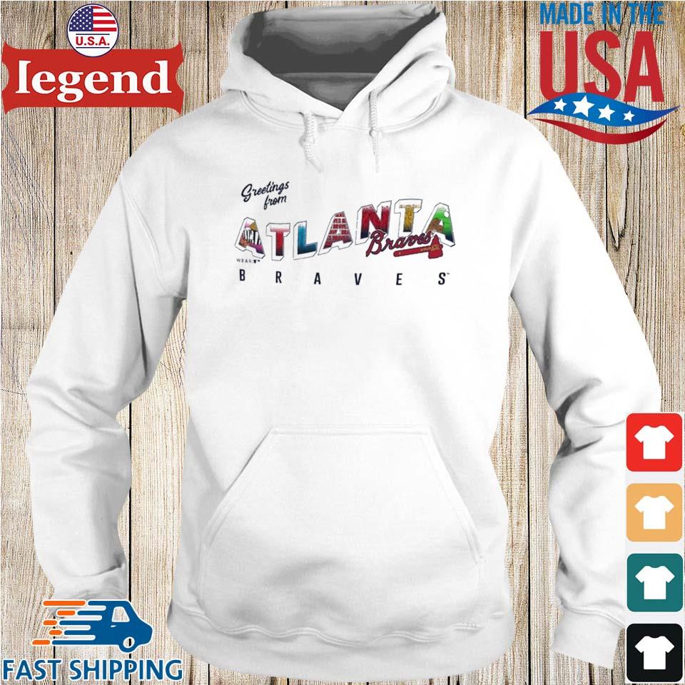 Women's WEAR by Erin Andrews White Atlanta Braves Greetings From T-Shirt 