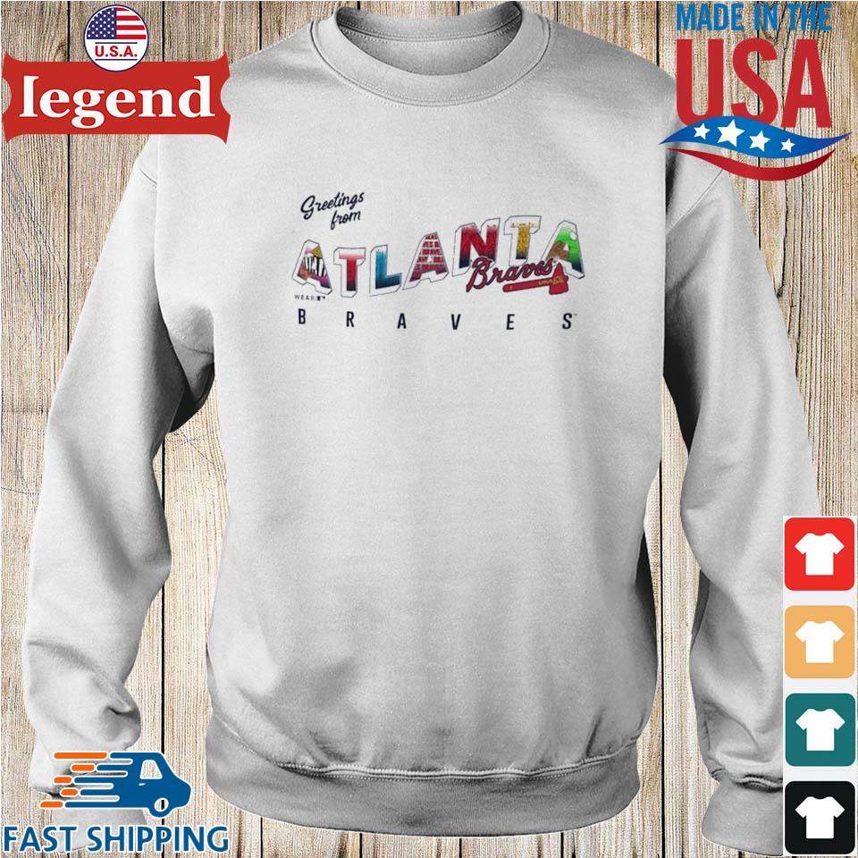 Women's WEAR by Erin Andrews White Atlanta Braves Greetings From T-Shirt 