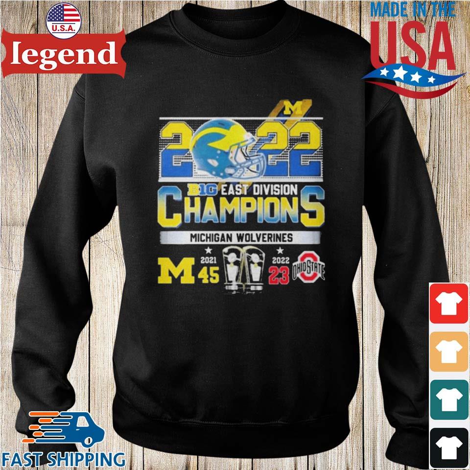 2022 Big Ten East Division Champions Michigan Wolverines 45-23 Ohio T-shirt  –