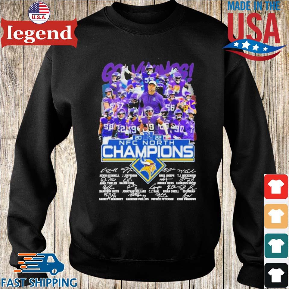 Go Vikings Minnesota Vikings 2022 NFC North Champions Signatures Shirt Sweater Hoodie And Long Sleeved Ladies Tank Top