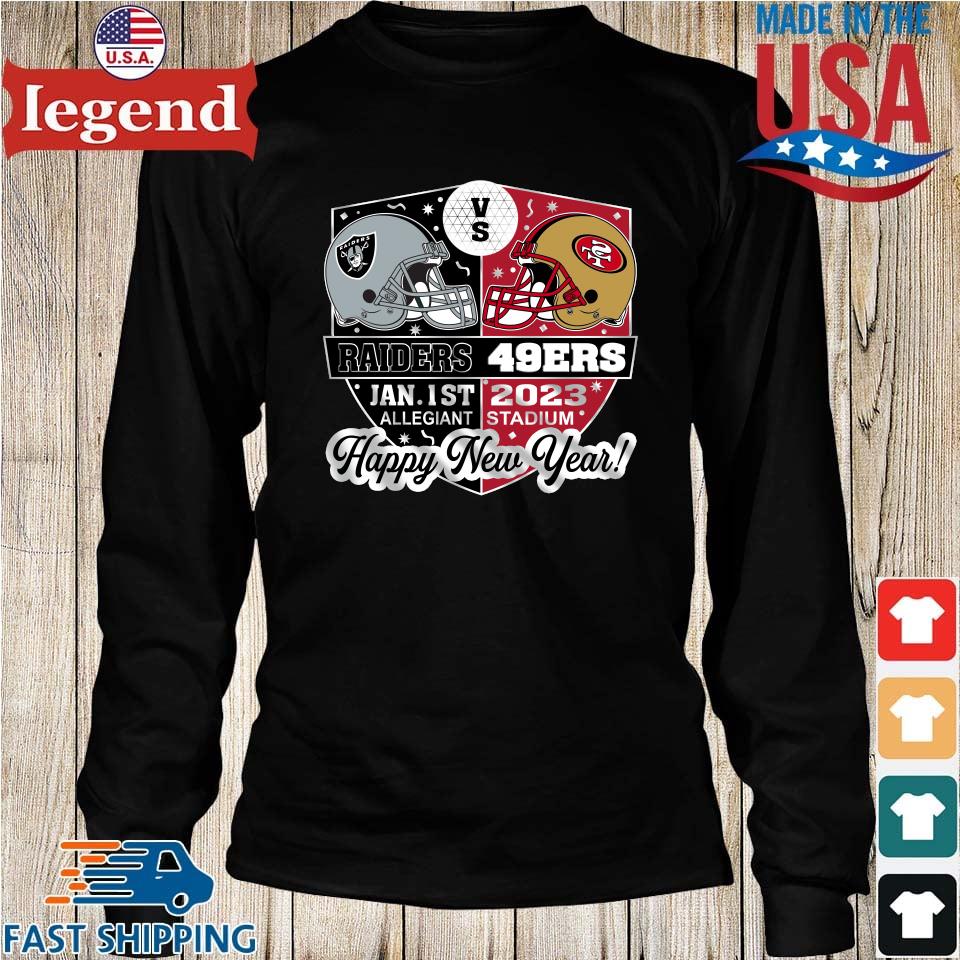 Las Vegas Raiders Vs San Francisco 49ers Jan 1st 2023 Allegiant Stadium  Happy New Year Shirt,Sweater, Hoodie, And Long Sleeved, Ladies, Tank Top