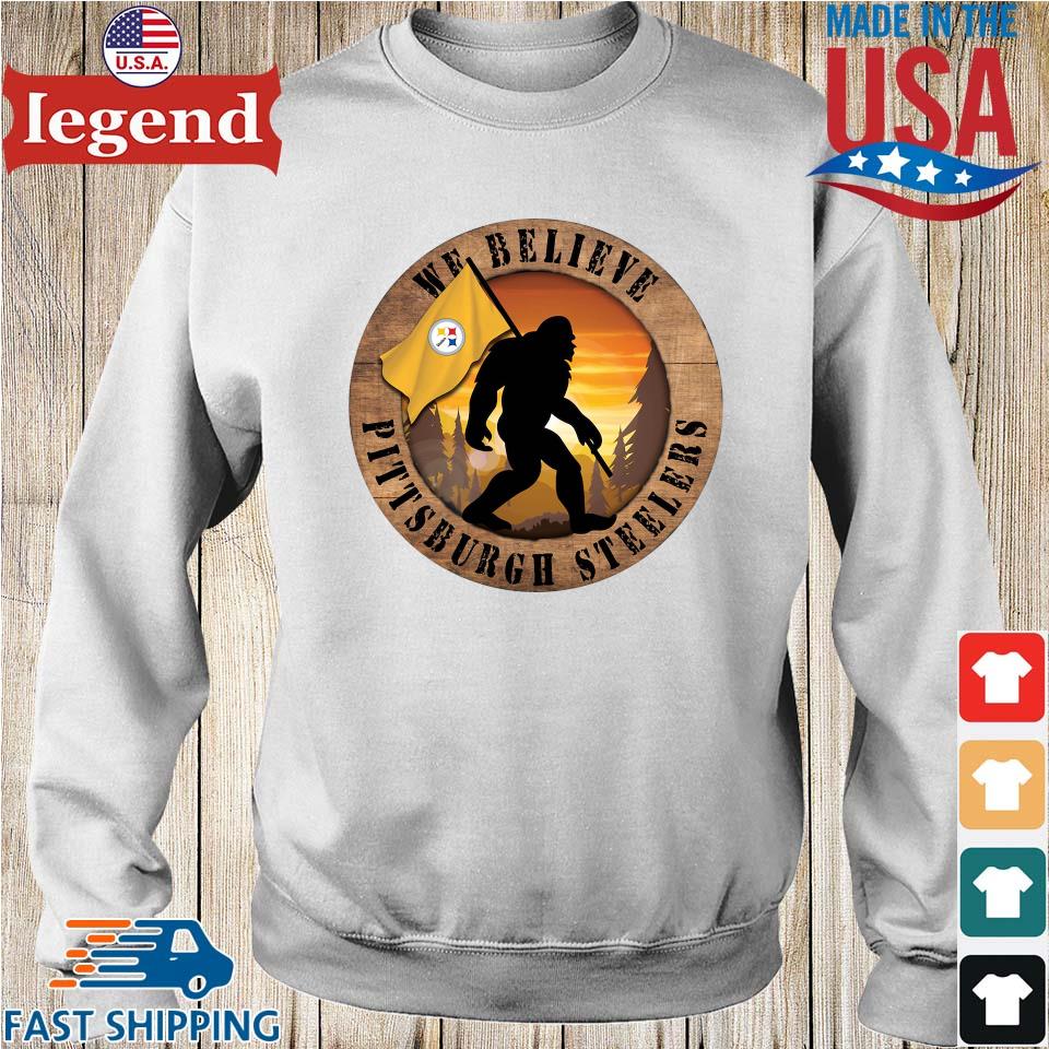 Official Pittsburgh Steelers We Believe Bigfoot Circle Sign Shirt,Sweater,  Hoodie, And Long Sleeved, Ladies, Tank Top