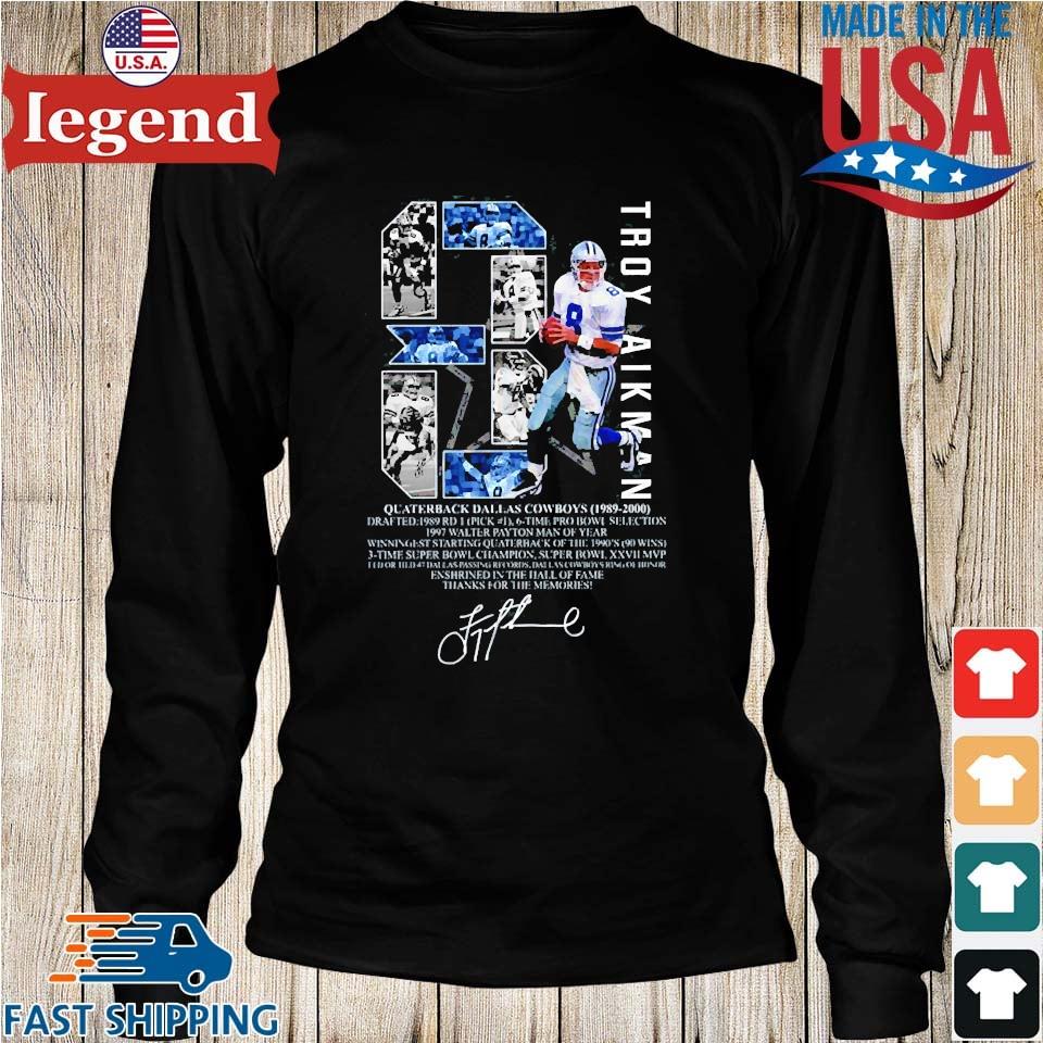 8 Troy Aikman Quarterback Dallas Cowboys 1989 2000 Signature T-shirt,Sweater,  Hoodie, And Long Sleeved, Ladies, Tank Top