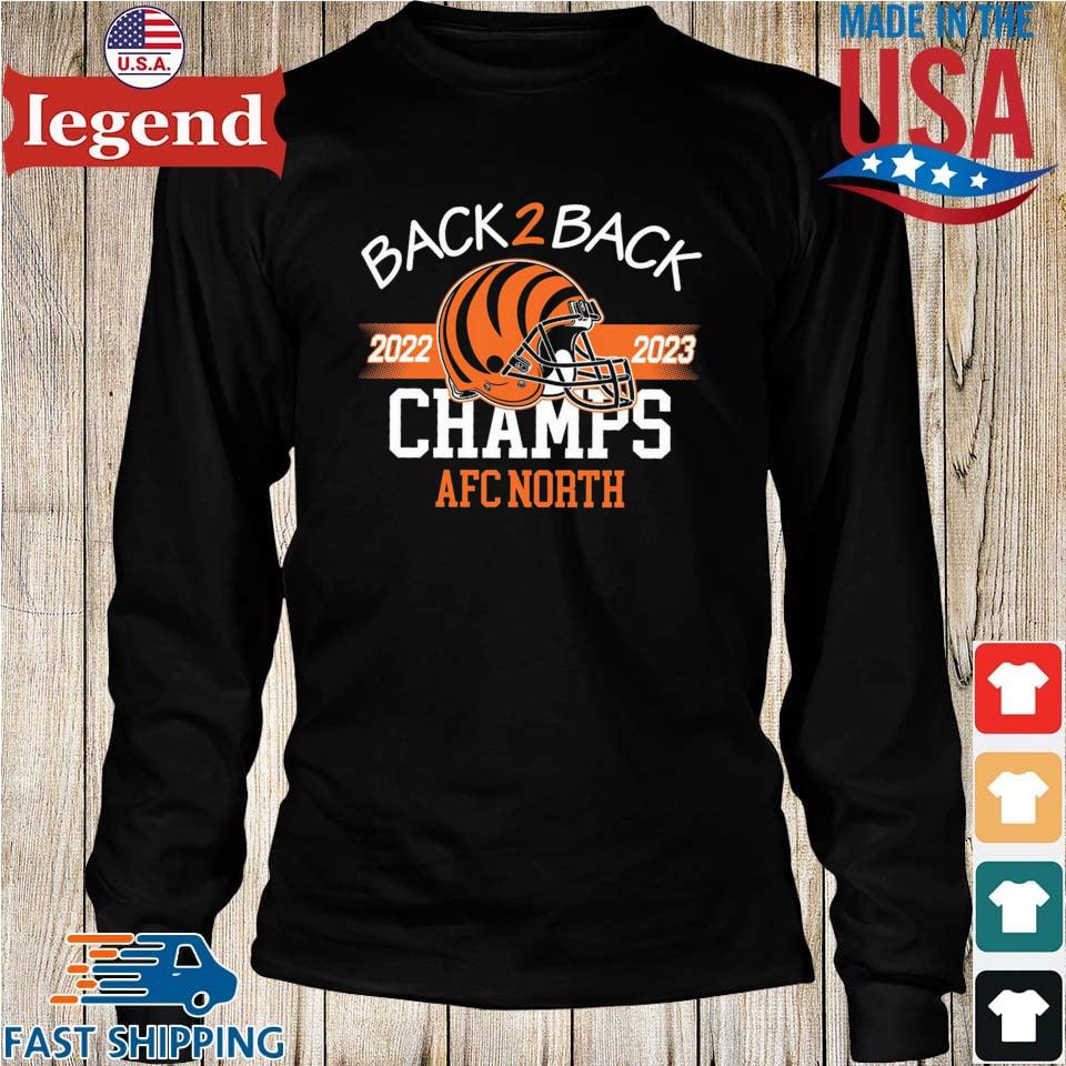 Official CincinnatI bengals back 2 back champs 2022 2023 AFC north champs  helmet T-shirt, hoodie, tank top, sweater and long sleeve t-shirt