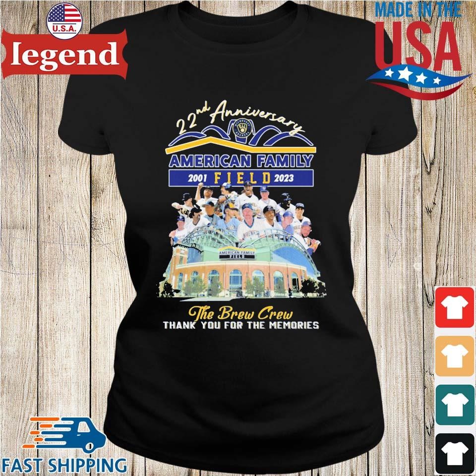 Milwaukee Brewers 22nd anniversary 2001-2023 American Family Field The Brew  Crew thank you for the memories shirt, hoodie, sweater, long sleeve and  tank top