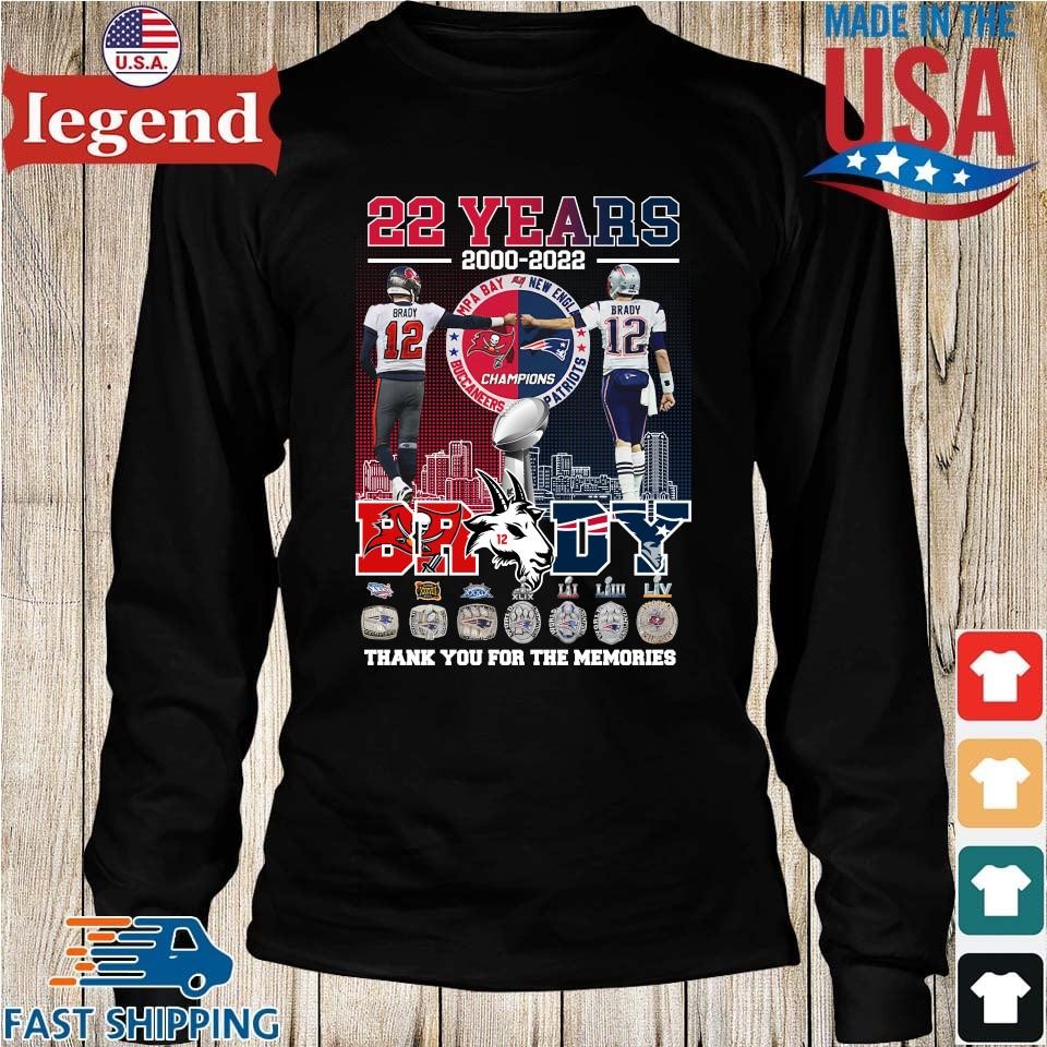 Official New England Patriots Tampa Bay Buccaneers 22 Years 2000-2022 Tom  Brady Thank You For The Memories Shirt,Sweater, Hoodie, And Long Sleeved,  Ladies, Tank Top
