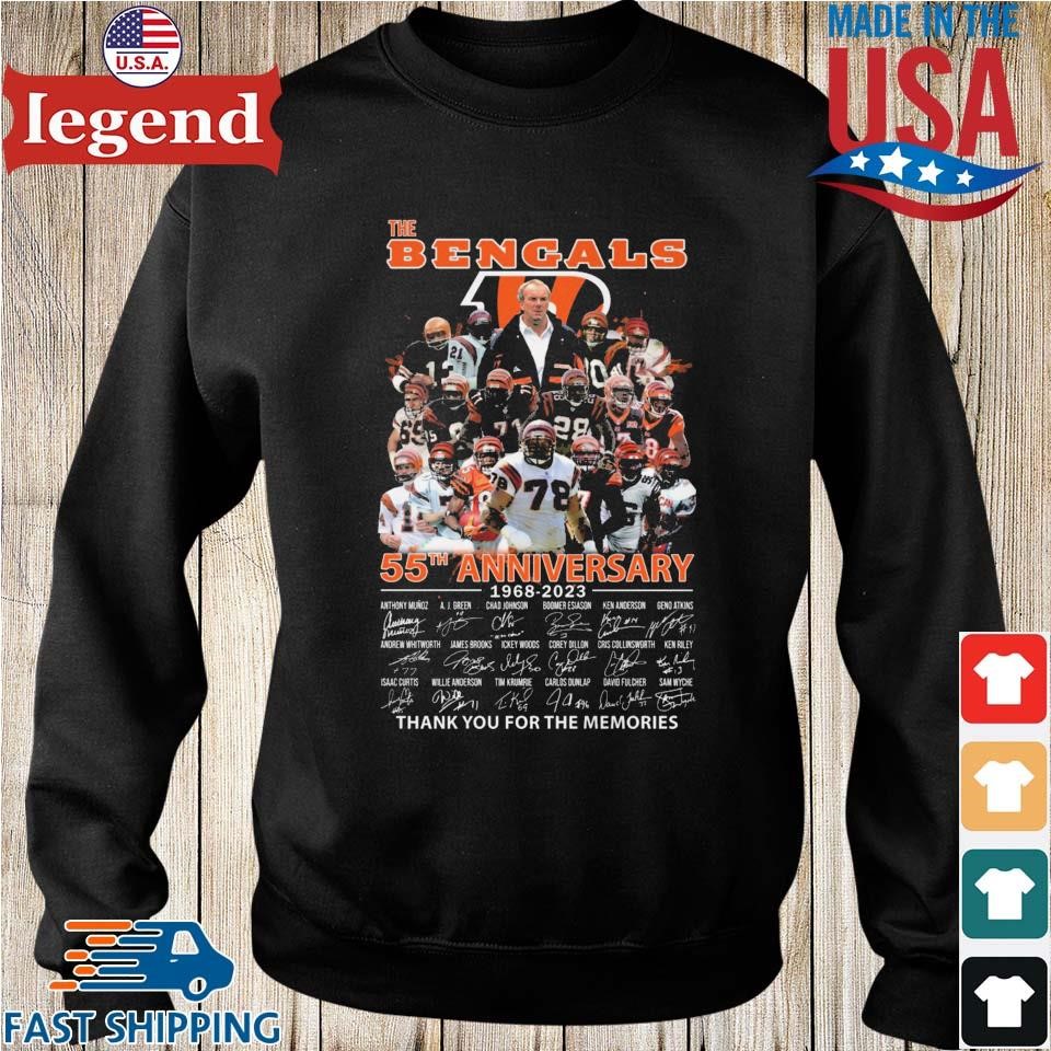 The Cincinnati Bengals 55th Anniversary 1968-2023 Thank You For The  Memories Signatures shirt, hoodie, sweater, long sleeve and tank top