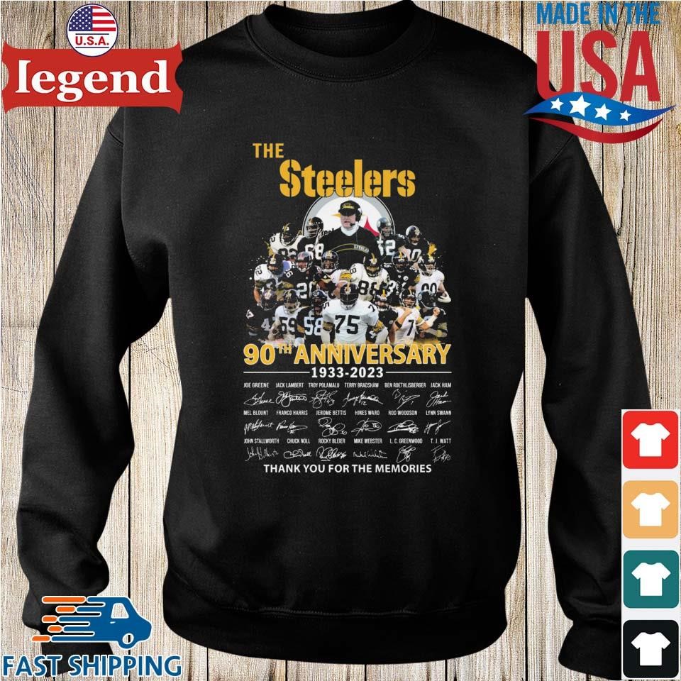 The Pittsburgh Steelers 90th anniversary 1933 2023 thank you for the  memories signatures Pittsburgh Steelers shirt, hoodie, sweater, long sleeve  and tank top