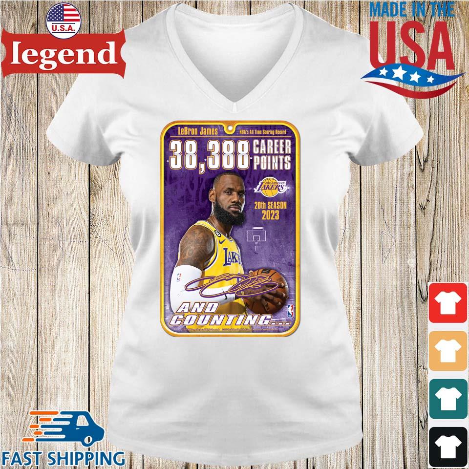 Original lebron James LA Lakers 20th Season 2023 NBA All Time Scoring  Record 38388 Career Point And Counting Signature Shirt, hoodie, sweater, long  sleeve and tank top