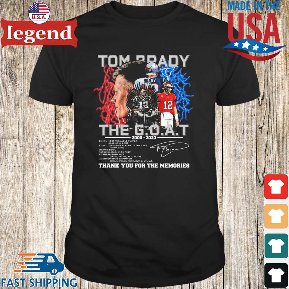 Tom Brady G.O.A.T 2000-2023 Thank You For The Memories Signature T-shirt,Sweater,  Hoodie, And Long Sleeved, Ladies, Tank Top