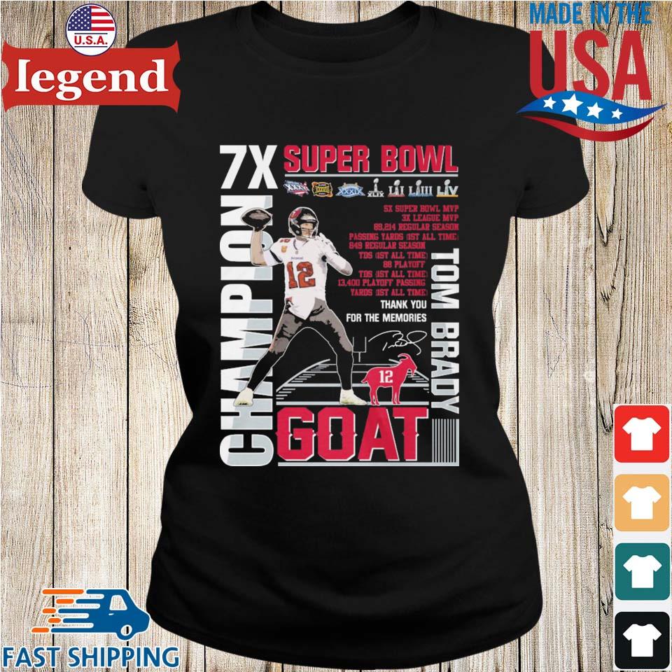 Tom Brady Goat 7x Super Bowl Champions Thank You For The Memories Signature  T-shirt,Sweater, Hoodie, And Long Sleeved, Ladies, Tank Top