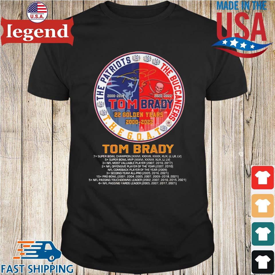 Tom Brady The Goat The Patriots The Buccaneers 22 Golden Years 2000-2022  shirt, hoodie, sweater, long sleeve and tank top