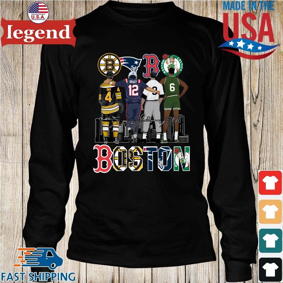 Official Boston Sports Bobby Orr Tom Brady Ted Williams And Bill Russell  Signatures T-shirt,Sweater, Hoodie, And Long Sleeved, Ladies, Tank Top
