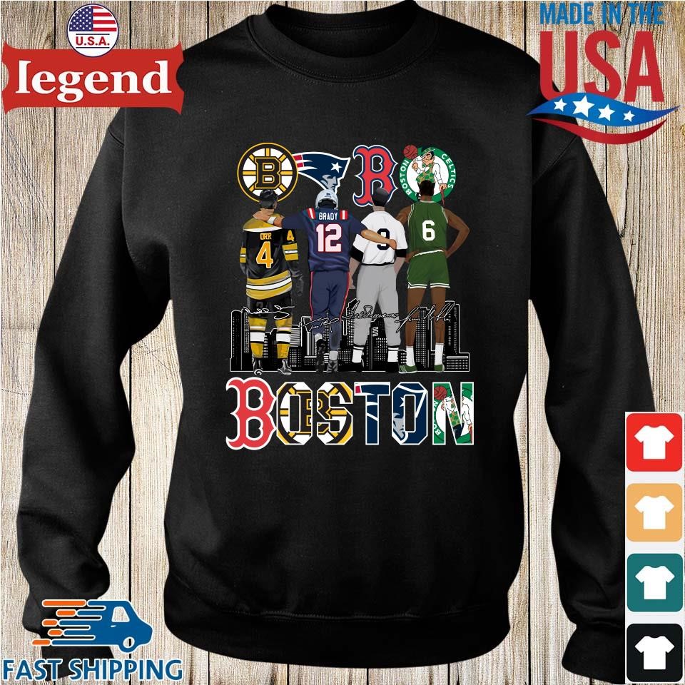 Official Boston Sports Bobby Orr Tom Brady Ted Williams And Bill Russell  Signatures T-shirt,Sweater, Hoodie, And Long Sleeved, Ladies, Tank Top