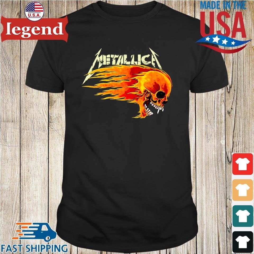 Metallica flaming hot sale skull shirt