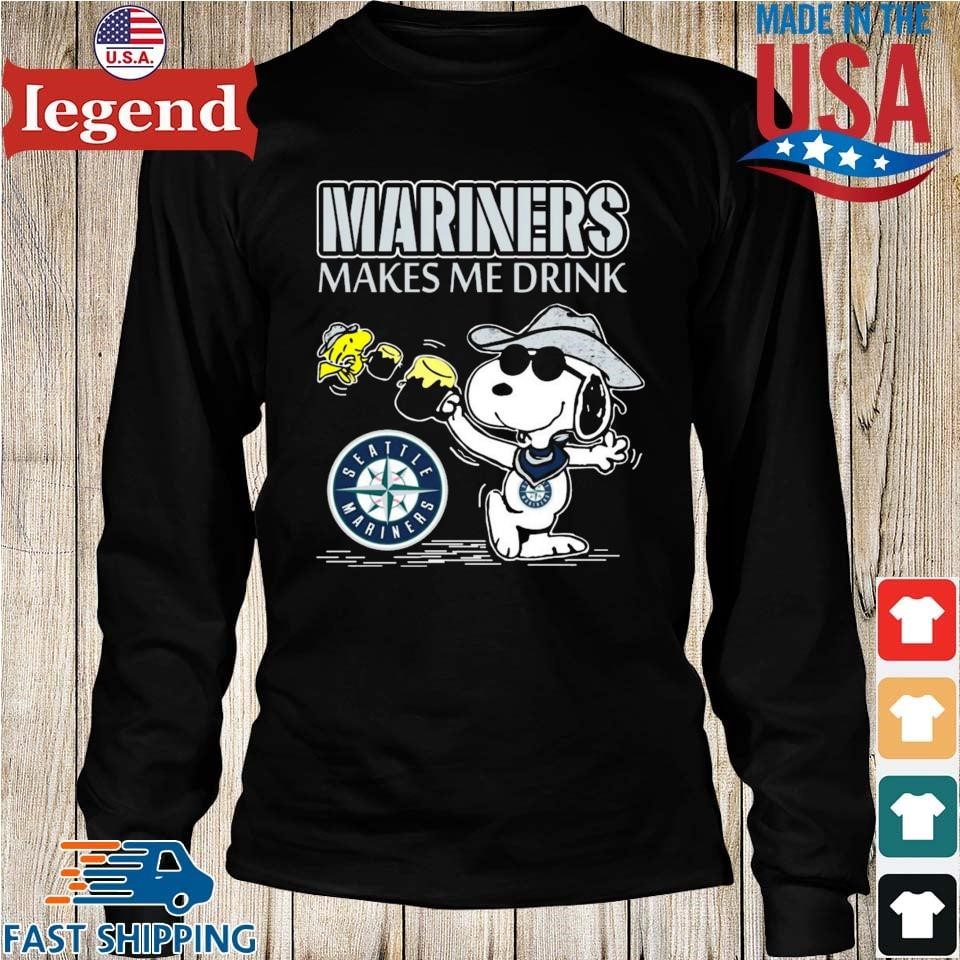 Snoopy And Woodstock Seattle Mariners Makes Me Drinks Shirt