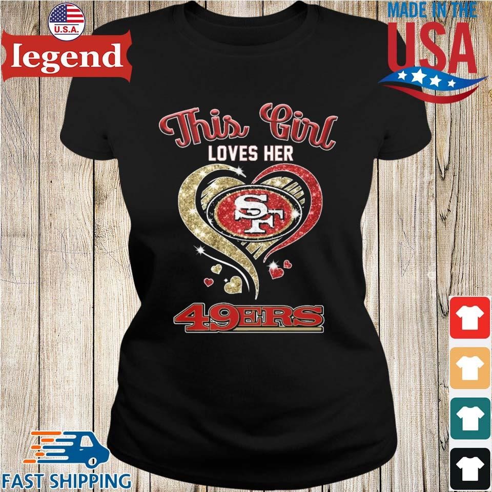 SAN FRANCISCO 49ERS WOMENS LARGE GLITTER HEART LOVE 49ERS TEE T SHIRT BLACK  NFL