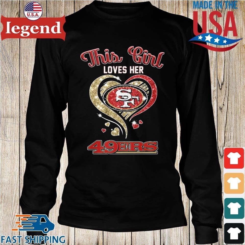 SAN FRANCISCO 49ERS WOMENS LARGE GLITTER HEART LOVE 49ERS TEE T SHIRT BLACK  NFL