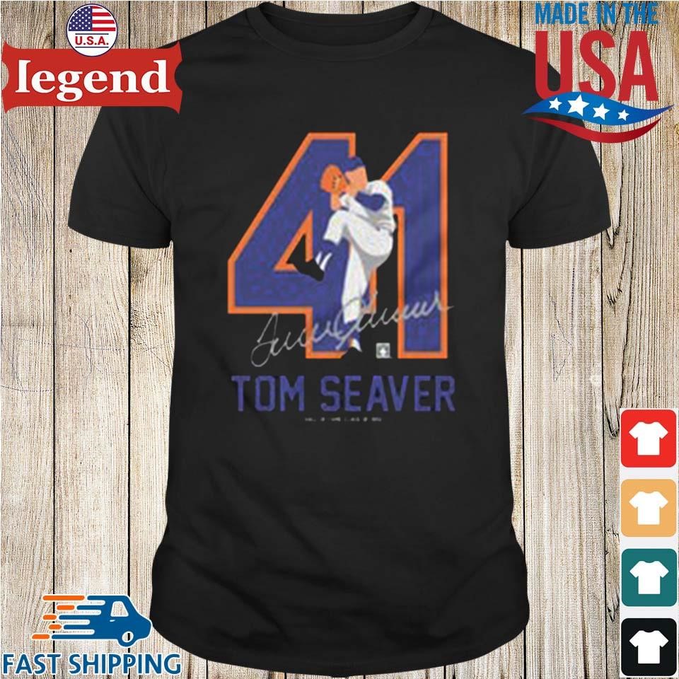 Men’s Teambrown Tom Seaver Baseball Hall of Fame Member Signature Black  T-Shirt
