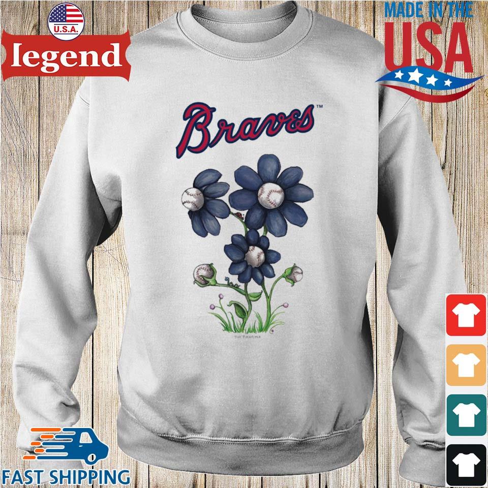 Atlanta Braves Blooming Baseballs Tee Shirt Women's XS / Navy Blue