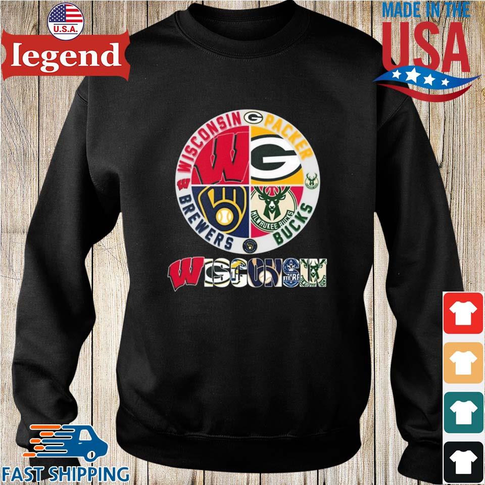 Wisconsin Badgers and green bay packers and Milwaukee Brewers and Bucks  shirt, hoodie, sweater, long sleeve and tank top