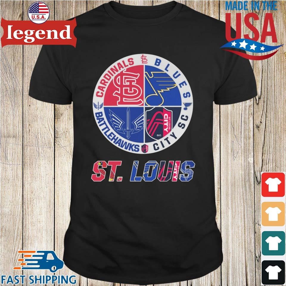 St. Louis Cardinals St. Louis Blues St. Louis Battlehawks St. Louis City SC  logo St. Louis city 2023 shirt, hoodie, sweater, long sleeve and tank top