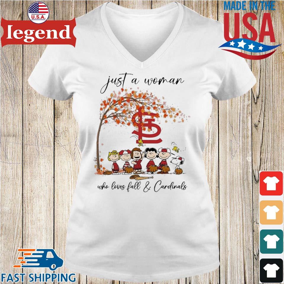 Peanuts Snoopy Just A Woman Who Loves Fall and St. Louis Cardinals