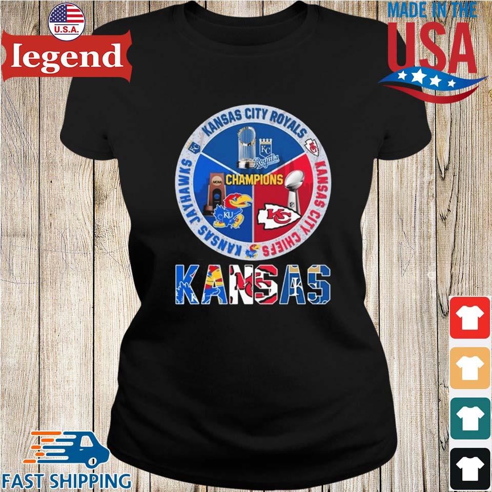 Nice kansas Kansas Jayhawks Kansas City Chiefs and Kansas City Royals shirt,  hoodie, sweater, long sleeve and tank top