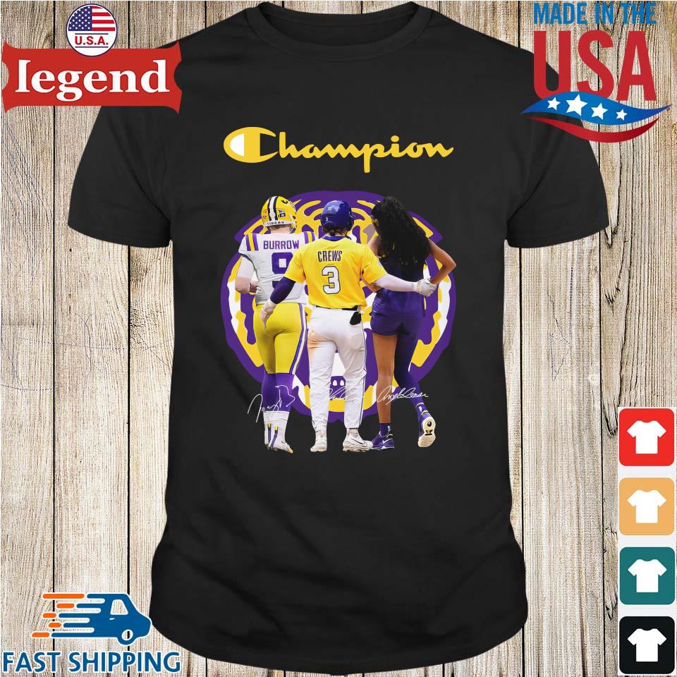 Official Champions Joe Burrow Dylan Crews and Angel Reese LSU Tigers  signatures shirt - Limotees