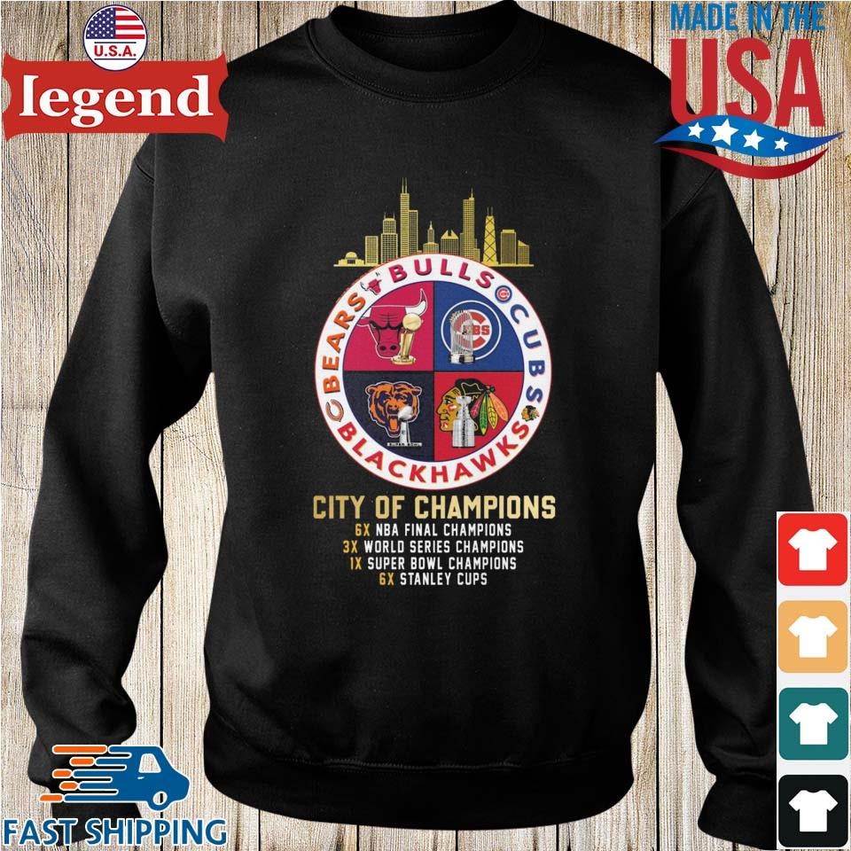 Bears Bulls Cubs And Blackhawks City Of Champions Skyline shirt