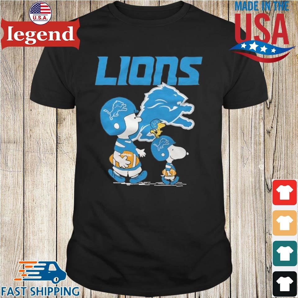 Detroit Lions Snoopy and Charlie Brown with Woodstock cartoon T