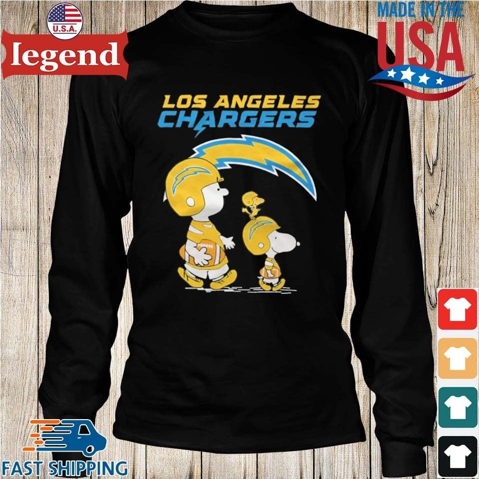 Official Los angeles chargers Peanuts Snoopy Charlie brown and Woodstock T- shirt, hoodie, tank top, sweater and long sleeve t-shirt