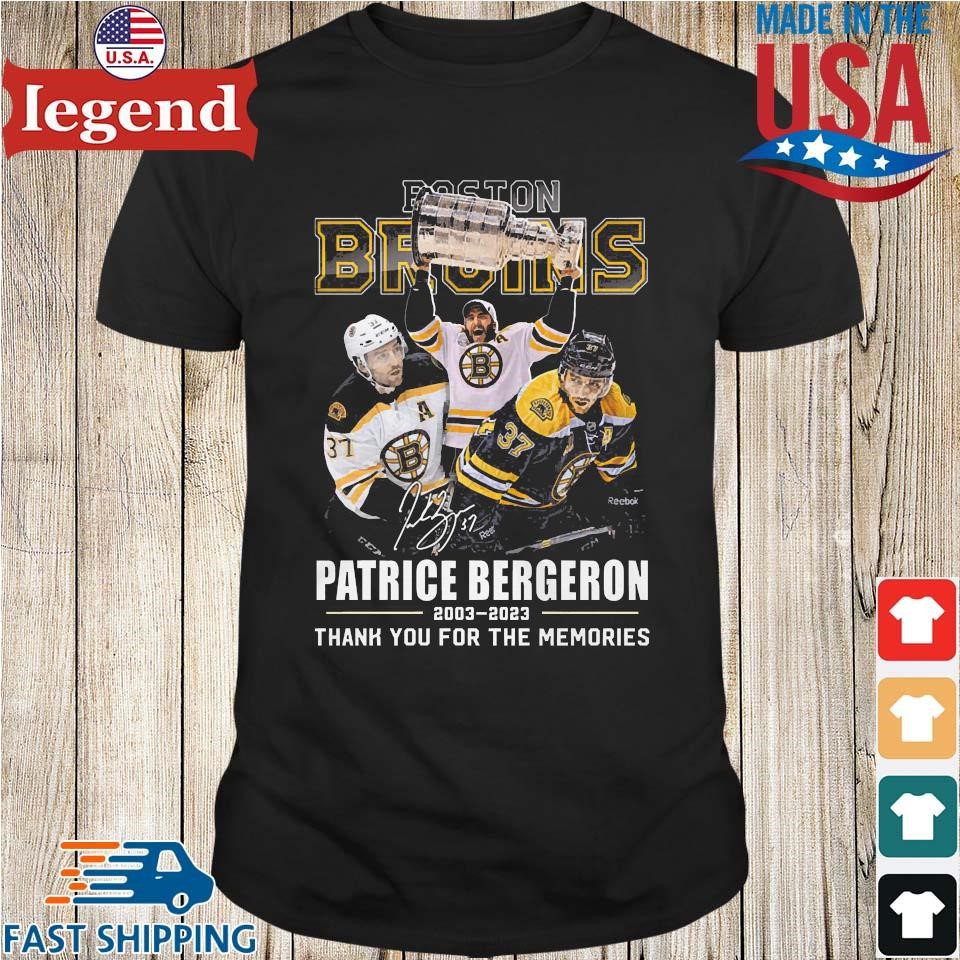 Boston Bruins Patrice Bergeron 2003 2023 thank you for the memories  signatures shirt, hoodie, sweatshirt and tank top