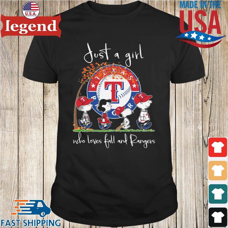 The Peanuts Just A Girl Who Loves Fall Texas Rangers Shirt - Shibtee  Clothing