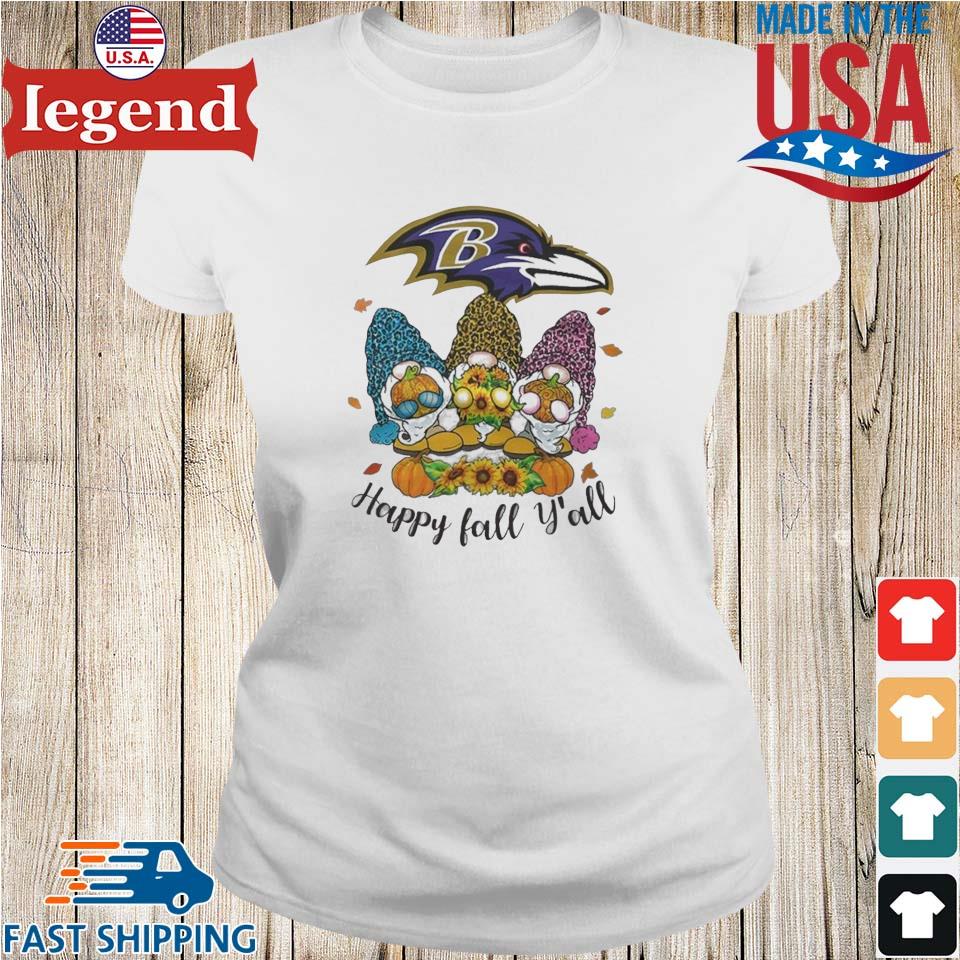 Happy fall y'all the Gnomes Baltimore Ravens logo shirt, hoodie, sweater,  long sleeve and tank top