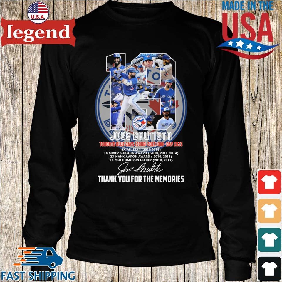 Jose Bautista Toronto Blue Jays 2023 signature thank you for the memories  shirt, hoodie, sweater, long sleeve and tank top