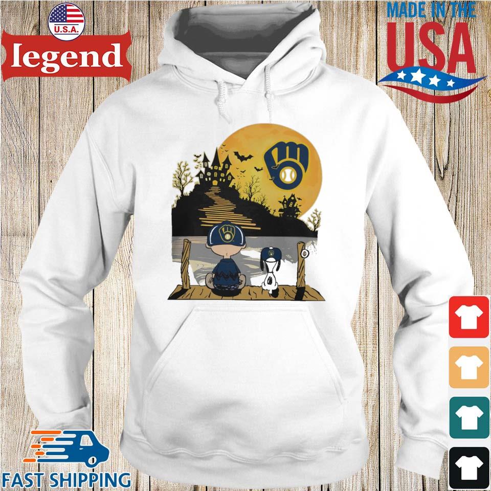 Milwaukee Brewers Snoopy and Charlie Brown Sit Under Moon Peanuts