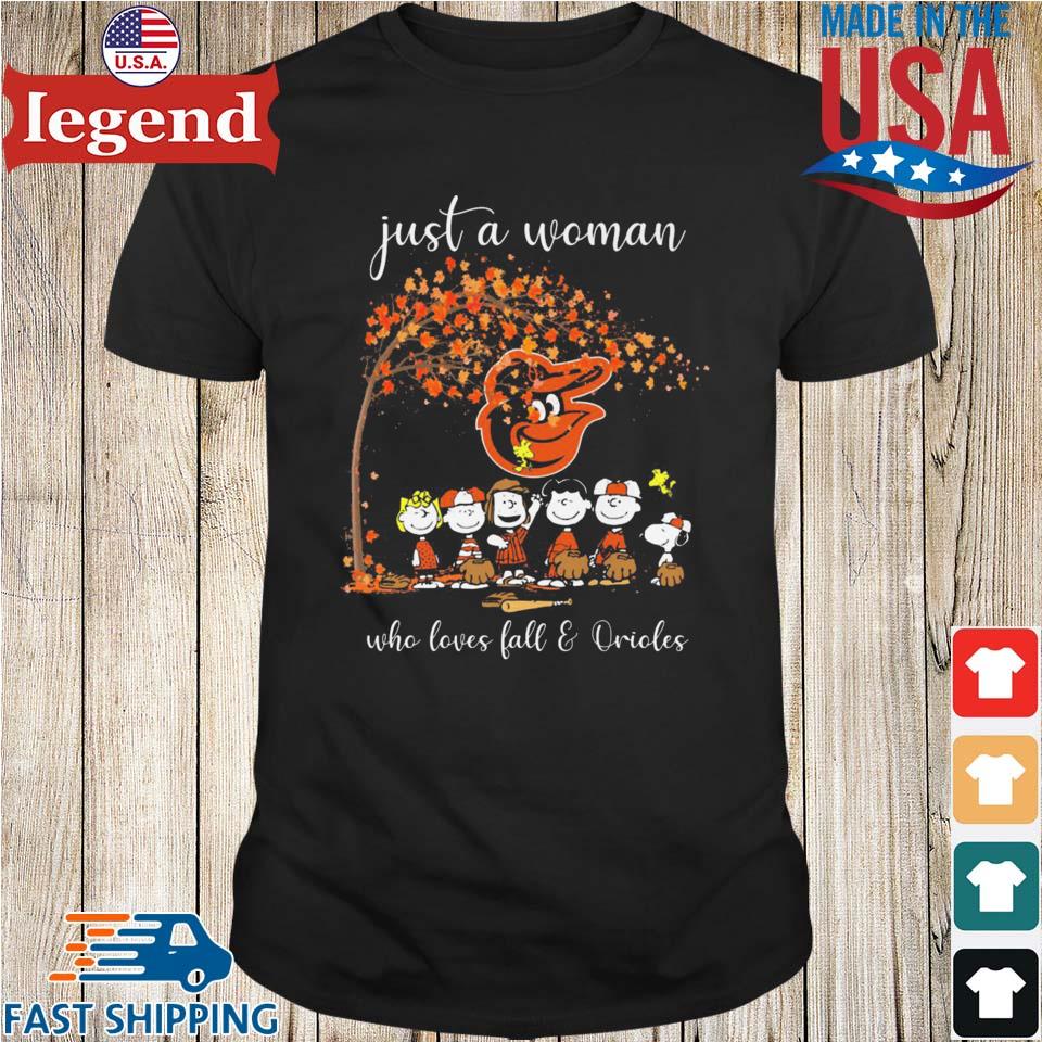 Just A Woman Who Loves Fall And Orioles T Shirt, hoodie, sweater and long  sleeve