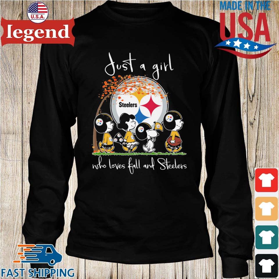 Snoopy Just A Girl Who Loves Fall Peanuts and Pittsburgh Steelers Shirt,  hoodie, sweater, long sleeve and tank top