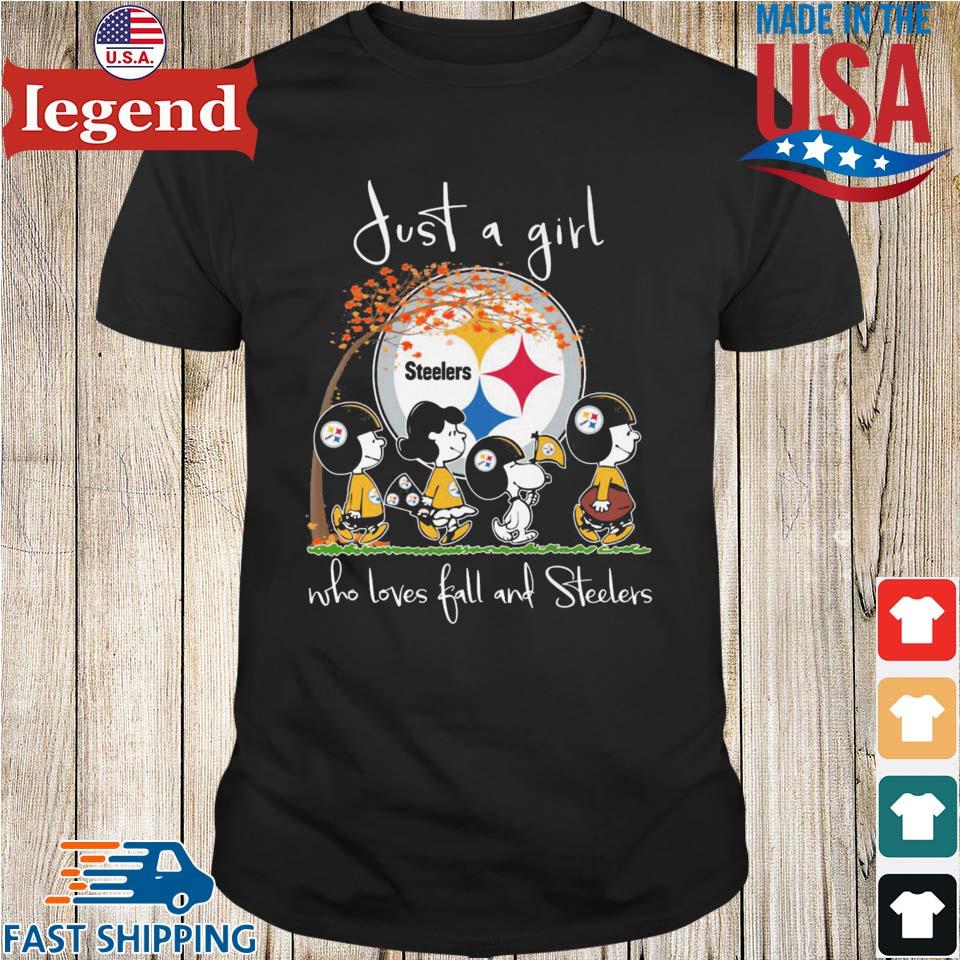 Peanuts Characters Just A Girl Who Loves Fall And Steelers T-shirt,Sweater,  Hoodie, And Long Sleeved, Ladies, Tank Top