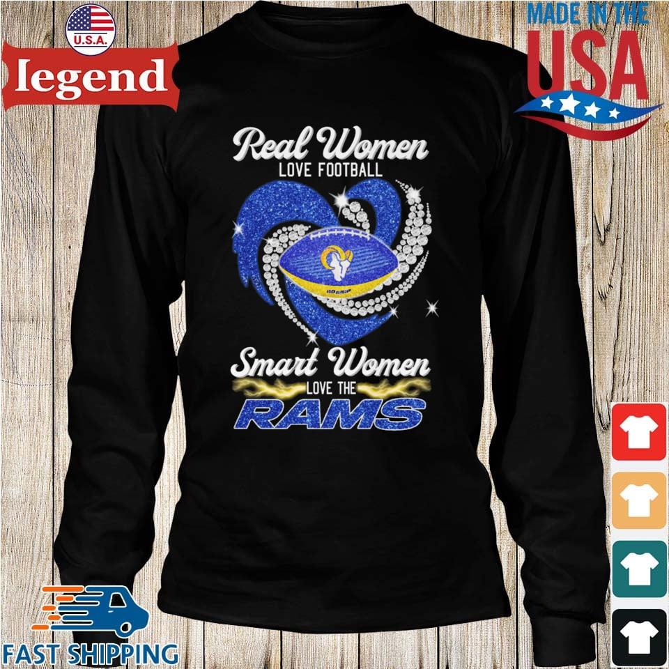 Real Women Love Football Smart Women Love Los Angeles Rams Heart Diamond  2023 Shirt